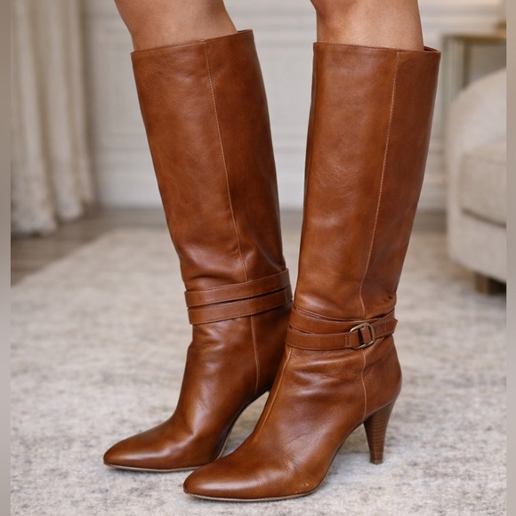 Loeffler Randall Shoes - Loeffler Randall Cognac Leather Knee Boots 6B D-Ring Buckle Italy